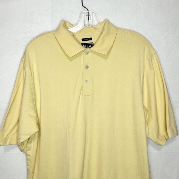 Adidas Men's Solid Yellow Short Sleeve 80's Two Ply Stretch Polo Size M - Picture 2 of 7